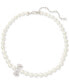 Фото #1 товара Silver-Tone Cubic Zirconia Bow Imitation Pearl Strand Necklace, 17" + 3" extender