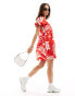 Wednesday's Girl tropical floral print puff sleeve mini smock dress in red