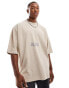 ASOS DESIGN extreme oversized t-shirt in washed beige with grunge front print Weißer Pfeffer, L - Chest 42 - фото #2