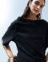 ASOS DESIGN cinched in slash neck one shoulder top in black