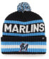 Фото #2 товара Men's Black Miami Marlins Bering Cuffed Knit Hat with Pom