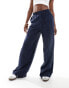 YAS premium soft touch wide leg trouser with tie waist in navy - MBLUE