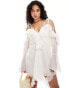 ASOS DESIGN ragged edge mini dress with godets and under layer frills in ivory