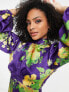 Фото #2 товара ASOS DESIGN satin puff sleeve playsuit in oversized wild flower print