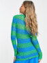 COLLUSION 00s open knit stripe jumper in blue and green