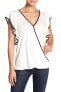 Bobeau 164753 Women's Flutter Wrapped Ivory and Black Top Size Medium