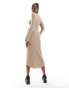 COLLUSION slash neck maxi dress in taupe