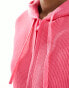 Monki knitted zip through cardigan with hood in pink