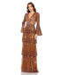 ფოტო #1 პროდუქტის Women's Embellished Bell Sleeve Tiered Gown