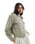 Stradivarius linen look shacket in khaki