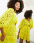 Фото #3 товара ASOS EDITION broderie twist front mini dress with puff sleeve in yellow