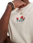 Фото #3 товара Selected Homme oversized t-shirt with floral chest print in tan