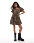 Фото #1 товара Monki mini dress with puff sleeves in leopard print