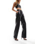 Фото #1 товара ONLY faux leather straight leg trousers in black