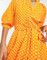 Фото #3 товара Vero Moda long sleeve v neck mini dress with shirred cuffs and high neck in orange print