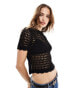 Фото #1 товара Mango crochet knitted t-shirt in black