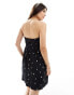 ONLY cotton bandeau mini dress with leaf print in black