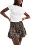 Фото #1 товара Monki smock mini frill skirt in brown leopard print