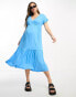 Mamalicious Maternity nursing midi dress with frill sleeves in blue