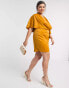 ASOS DESIGN Curve wrap kimono mini dress with tie waist in ochre Ocker, EU 56 - фото #4