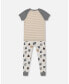 ფოტო #2 პროდუქტის Boy Organic Cotton Two Piece Pajama Set Heather Beige Printed Monsters - Toddler|Child