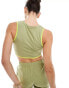 Noisy May cropped contrast piping tank top co-ord in green