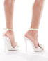 Public Desire Bridal Alexia mid heeled sandal with embellished flower in cream satin