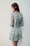 Short printed dress with metallic thread