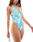 Cotton On scoop front thong detail halter swimsuit in salde de fruits print