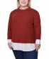 ფოტო #1 პროდუქტის Plus Size Long Sleeve Two-Fer Top