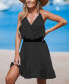 Women's Blue V-Neck Smocked Waist Mini Beach Dress