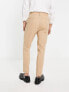 ASOS DESIGN tapered wool mix smart trousers in stone herringbone