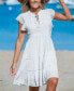 Women's White Split Neck Tassel Tie Lace Mini Beach Dress