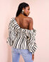 ASOS LUXE cotton poplin exaggerated sleeve top in black and cream stripe SCHWARZ & CREME GESTREIFT, 32 - фото #4