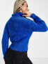 Threadbare Ski fluffy knit jumper with zip in blue