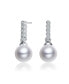 ფოტო #1 პროდუქტის Sterling Silver with White Gold Plated White Round Pearl with Clear Round Cubic Zirconia Drop Earrings
