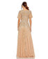 Women's High Neck Puff Sleeve Embellished A Line Gown