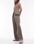 Topshop co-ord high waist button detail soft tailored trouser in mink Коричневый, 42 - фото #4