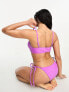 ASOS DESIGN checkerboard towelling tie front crop bikini top in purple