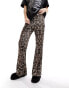 ONLY ribbed flared trousers in leopard print