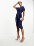 Фото #8 товара Closet London Petite wrap front pleated midi skater dress in navy