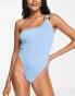 4th & Reckless True one shoulder crinkle swimsuit in blue