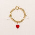 ფოტო #1 პროდუქტის 18K Gold Plated Freshwater Pearls Chunky Chain with Glass Red Heart Charm - Kokoro Bracelet 9" For Women and Girls