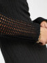 ASOS DESIGN Tall ribbed long sleeve midi dress with crochet insert in black