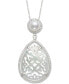 ფოტო #1 პროდუქტის Cultured Freshwater Pearl (6mm), Carved Mother-of-Pearl, & Cubic Zirconia 18" Pendant Necklace in Sterling Silver