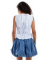 COLLUSION poplin shirred tank top with tie side in blue stripe