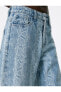 Geniş Paça Kot Pantolon Yılan Lazer Baskılı Yüksek Bel Cepli - Bianca Wide Leg Jeans