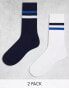 Фото #1 товара ASOS DESIGN 2 pack coloured stripe socks in navy