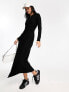 New Look long sleeve ribbed twist detail midi dress in black