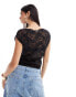 Фото #3 товара Abercrombie & Fitch lace t-shirt with grown over sleeve and boat neck in black